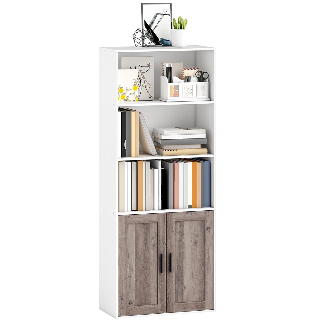 Büroregal RASTI, inklusive Schrank mit Türen, 60 x 30 x 149,5 cm, aus weißem und braunem Holz