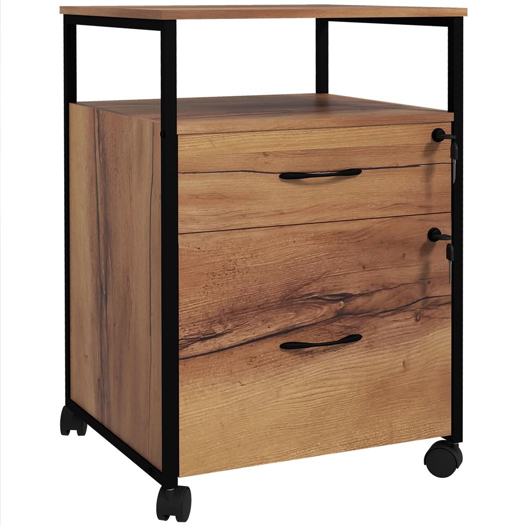 Rollcontainer TERSI, mit 2 Schubladen und Rollen, 44 × 40 × 66,5 cm, Farbe Rustikbraun