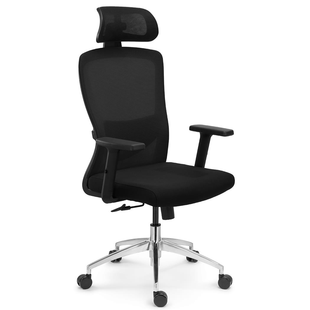 DEMO# Ergonomischer Bürostuhl NOTE MAX, 8h Nutzung, verstellbare Lordosenstütze, Kopfstütze, Metallfußkreuz, Schwarz
