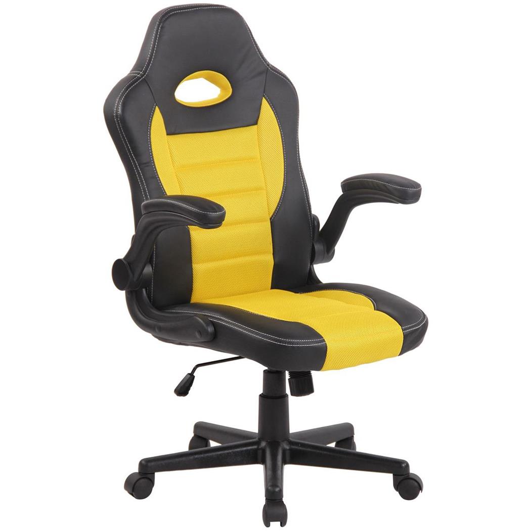 Gamingstuhl LOTUS, klappbare Armlehnen, Leder und atmungsaktiver Netzbezug, Farbe Gelb