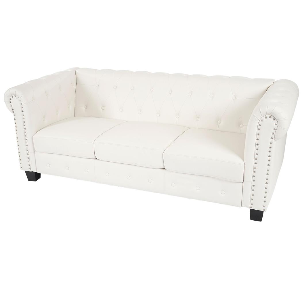 Bürosofa CHESTER, 3-Sitzer, klassisches und elegantes Design, Leder, quadratische Füße, Farbe  Weiß