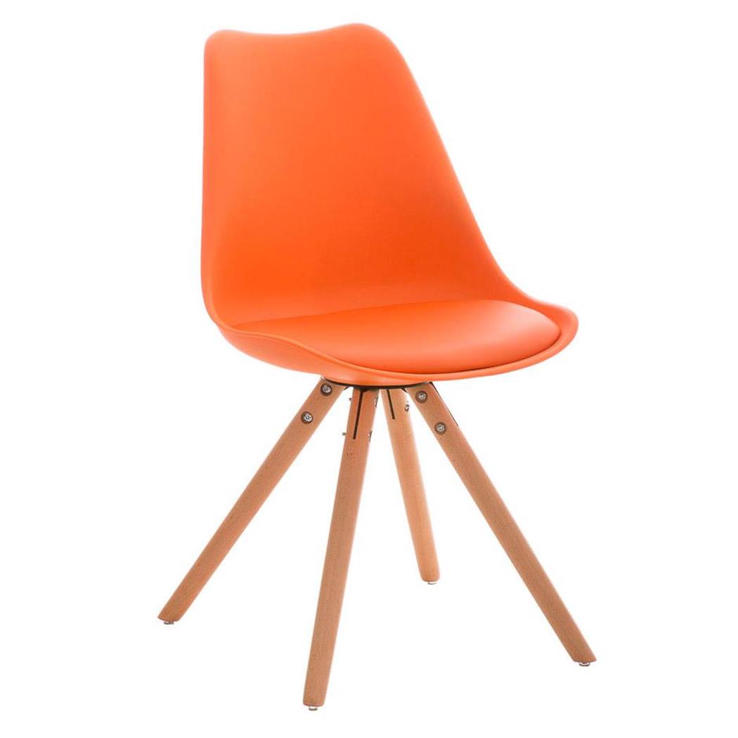 Besucherstuhl ALMA, helle massive Holzstuhlbeine, Sitzbezug aus Kunstleder, Gestell mit Stoffbezug, Farbe Orange