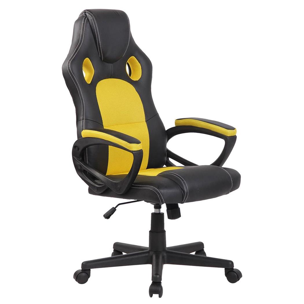 Gamingstuhl MONTMELO, spektakuläres sportliches Design, Leder- und Stoffbezug, Farbe Schwarz / Gelb