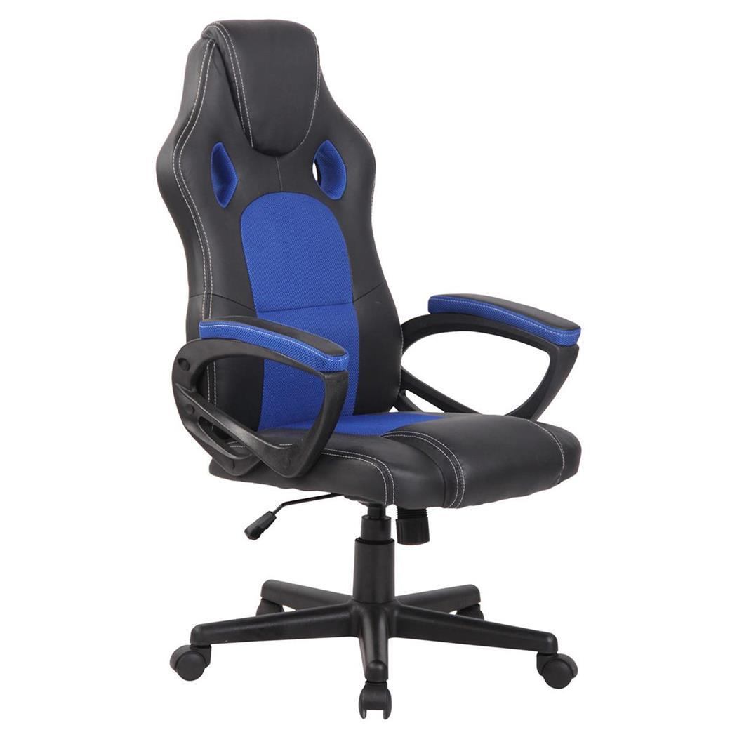 Gamingstuhl MONTMELO, spektakuläres sportliches Design, Leder- und Stoffbezug, Farbe Schwarz / Blau