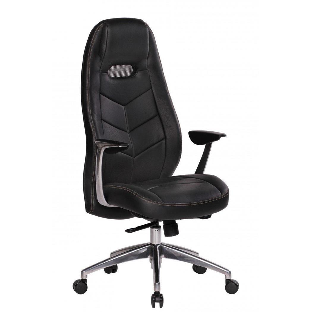 Gamingstuhl FANGIO, exklusives sportliches Design, Naturlederbezug, Farbe Schwarz