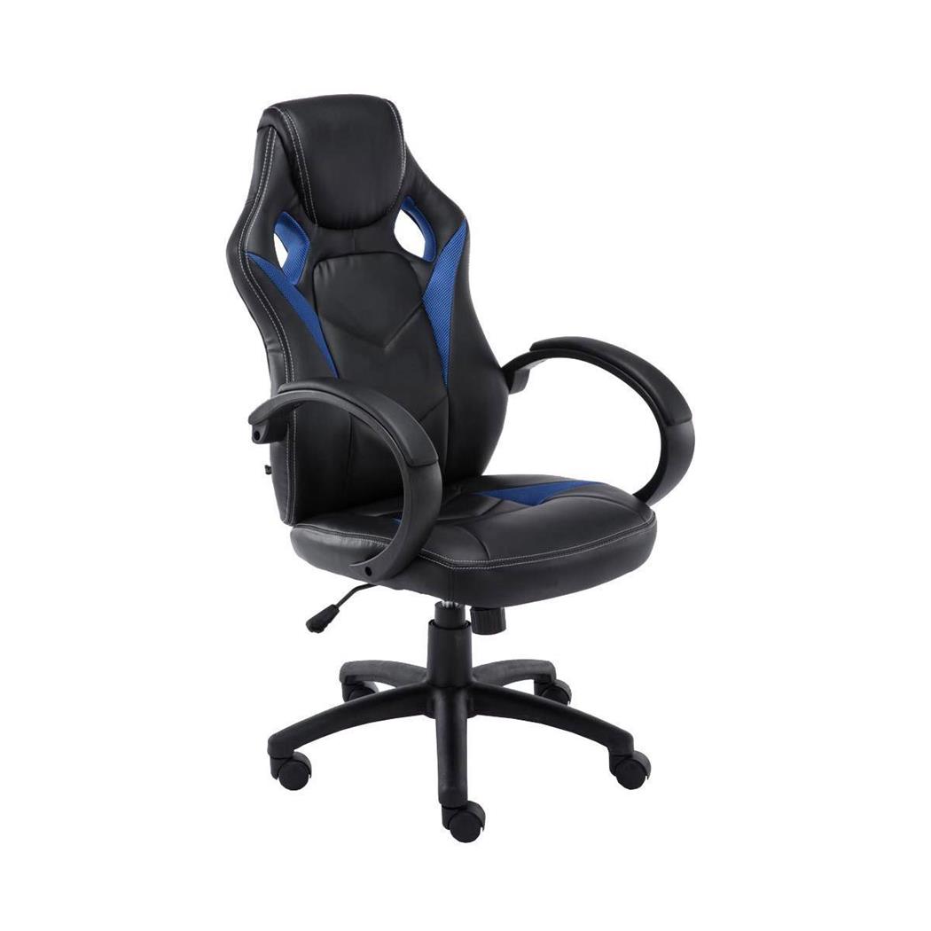 Gamingstuhl JARAMA, Komfort und sportliches Design, Leder- und Stoffbezug, Farbe Schwarz / Blau