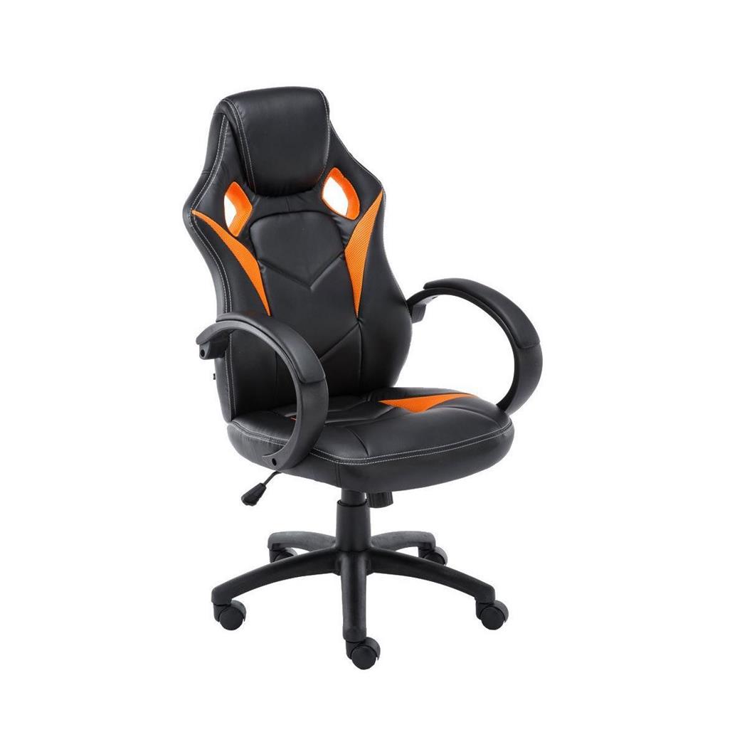 Gamingstuhl JARAMA, Komfort und sportliches Design, Leder- und Stoffbezug, Farbe Schwarz / Orange