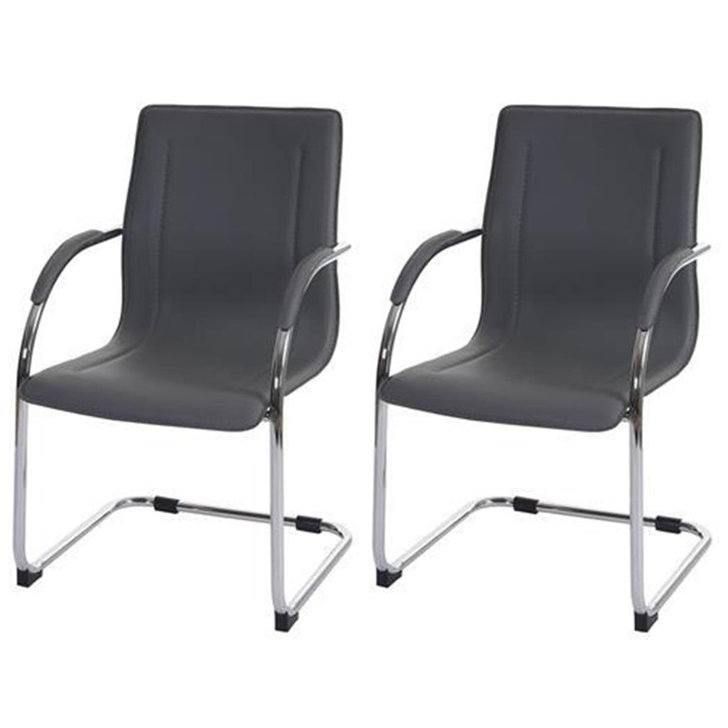Im 2er-Set: Konferenzstuhl ZEUS, Metallgestell, exklusives Design, Lederbezug, Farbe Grau