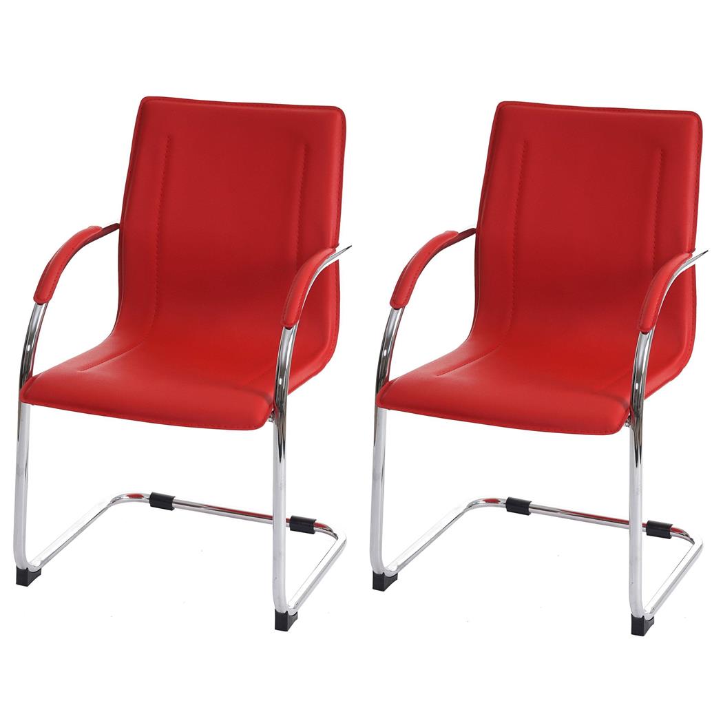 Im 2er-Set: Konferenzstuhl ZEUS, Metallgestell, exklusives Design, Lederbezug, Farbe Rot