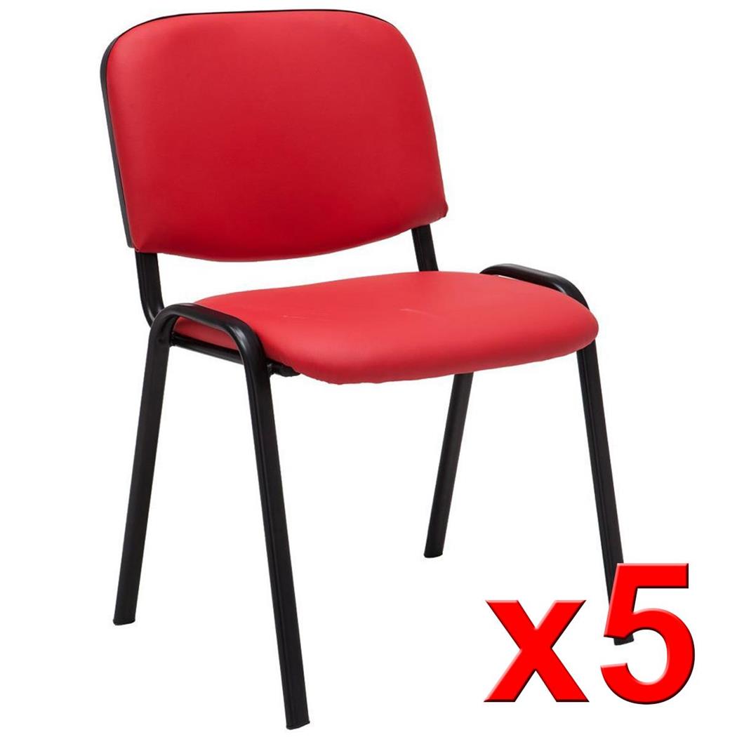 Im 5er-Set: Konferenzstuhl MOBY BASE LEDER, bequem und praktisch, schwarzes Gestell, Farbe Rot