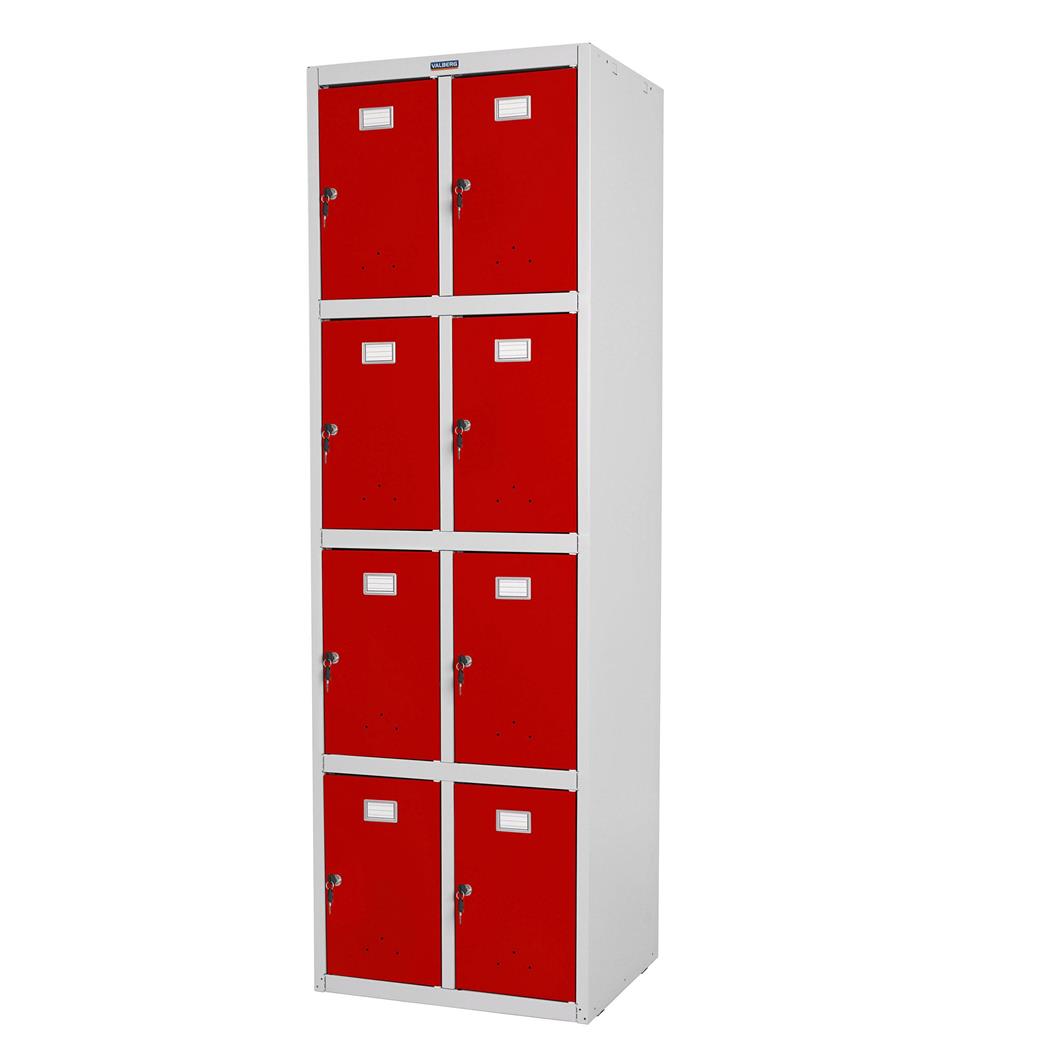 Schließfachschrank BERIT 8 Fächer, Metallspind, robuster Stahl, 183x58x50 cm, Farbe Rot