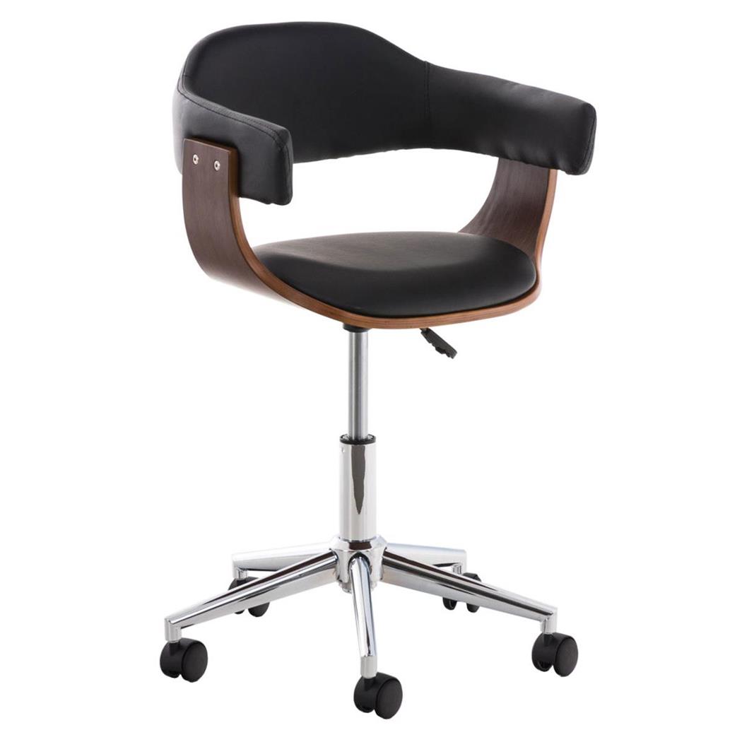 Designerstuhl LABRA LEDER mit Nussbaumholz, dicke Polsterung, Metallfußkreuz, Farbe Schwarz