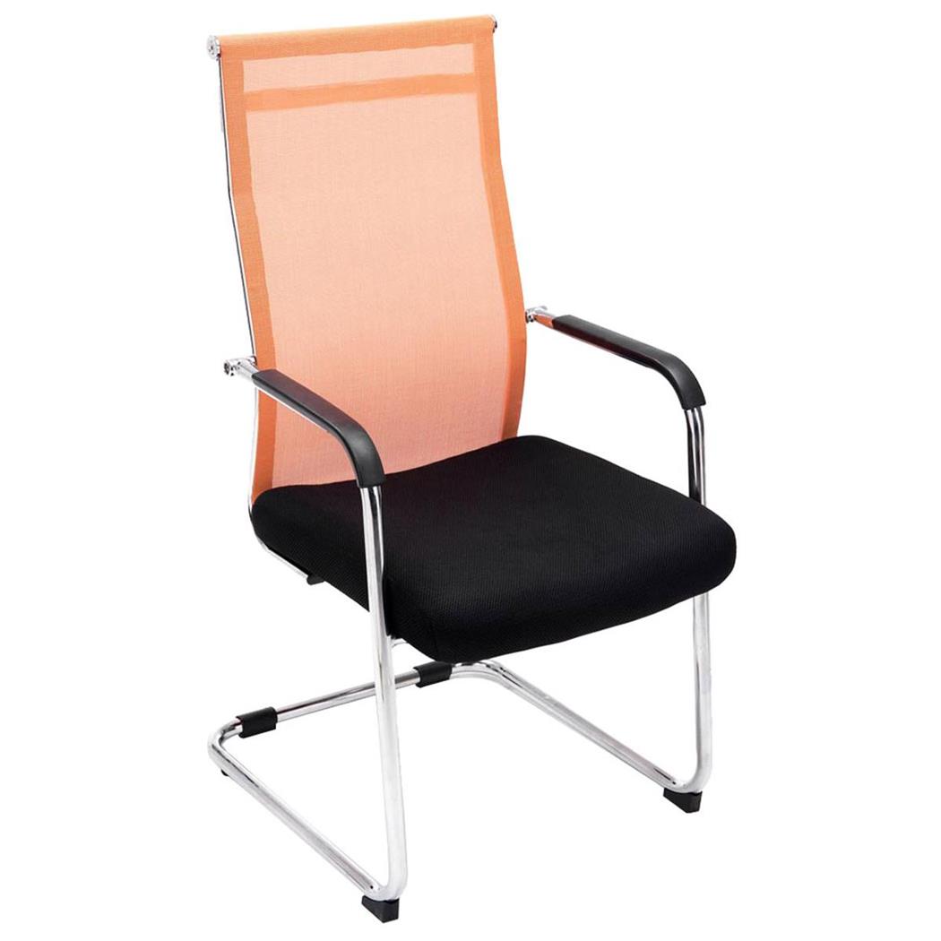 Besucherstuhl BREMEN, Metallgestell, atmungsaktiver Netzbezug, Farbe Schwarz / Orange