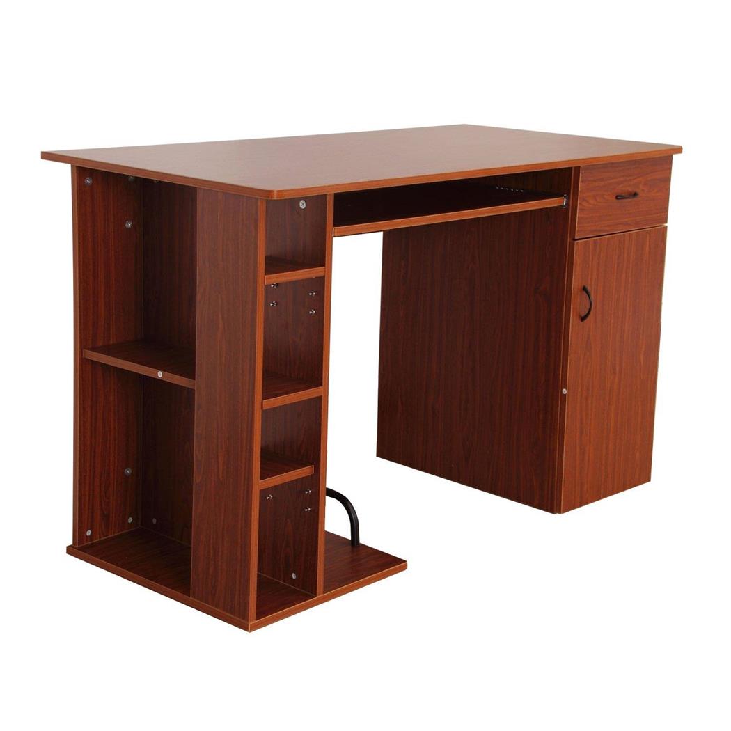 Computertisch BOCHUM, mit Schubladen und Tastaturauszug, Abmessungen 120 x 60 x 74 cm, aus Holz, Farbe Walnuss