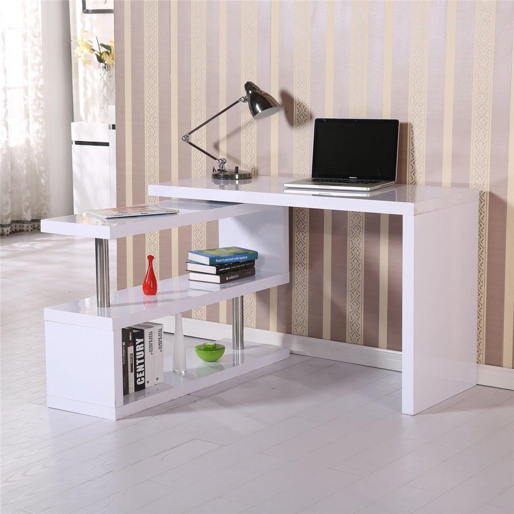 Bürotisch LOREN, mit Regal, 187x50x76 cm, Holz, Farbe Weiß