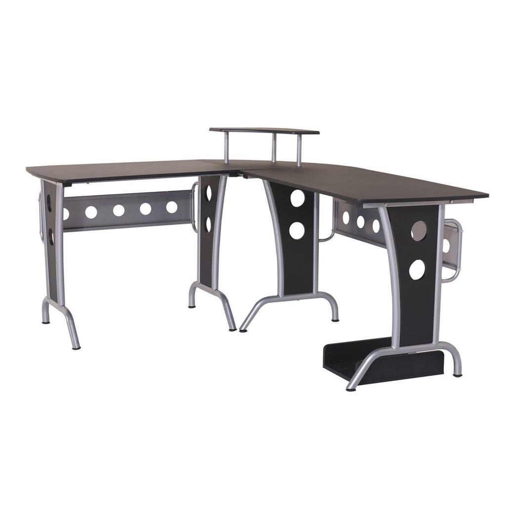 Eckschreibtisch KÖNIG, Abmessungen 165x145x86 cm, Metallgestell, Holz, Farbe Schwarz