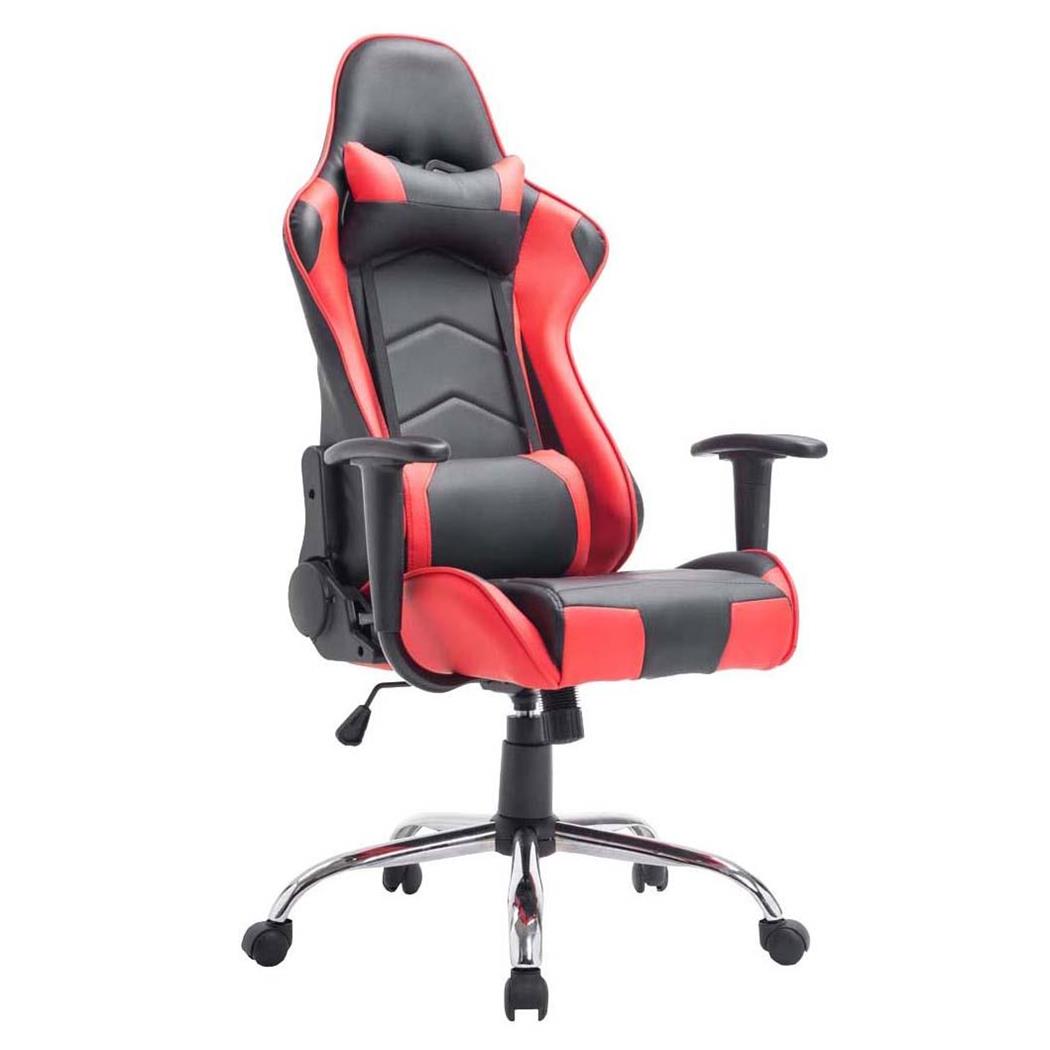 Gamingstuhl ZELDA, verstellbare Rückenlehne, Lordose- & Nackenkissen, Metallfußkreuz, Farbe Schwarz / Rot