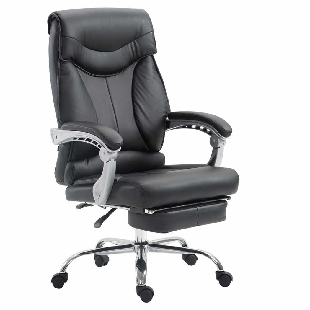 Chefsessel OREGON LEDER, ausziehbare Fußstütze, dicke Polsterung, Kunstlederbezug, Farbe Schwarz