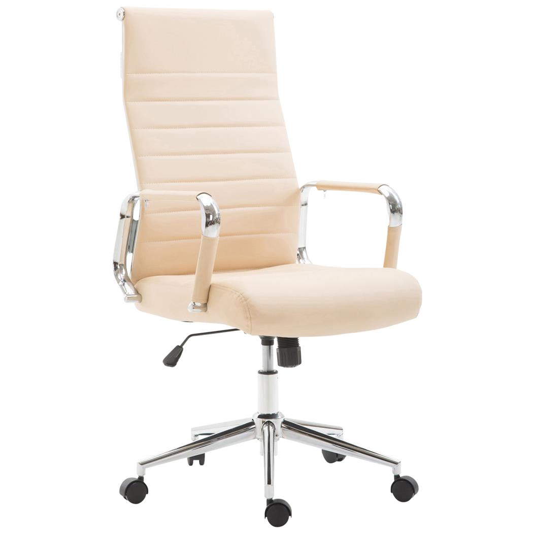 Bürostuhl KOLMU, Metallgestell, elegantes Design in Leder mit Quersteppung, Farbe Beige