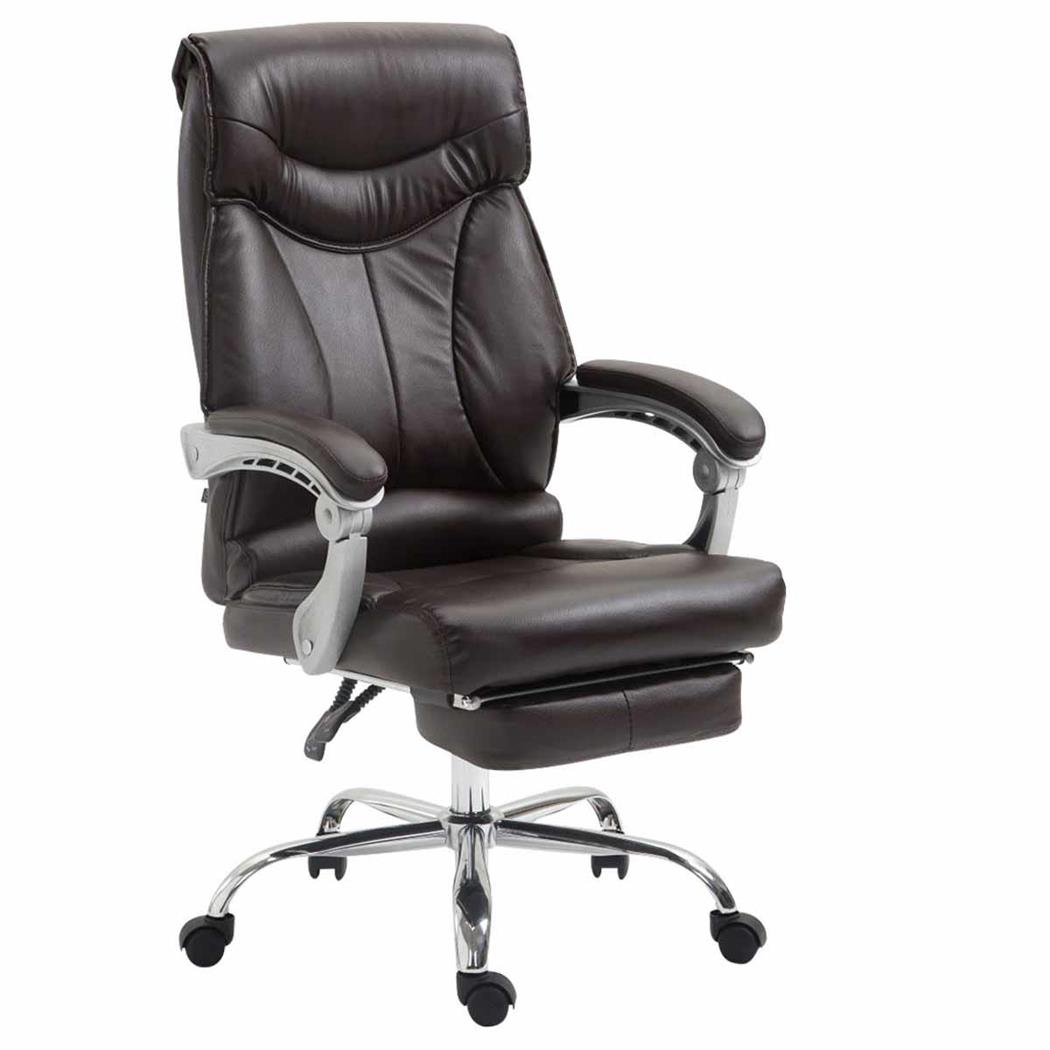Chefsessel OREGON LEDER, ausziehbare Fußstütze, dicke Polsterung, Kunstlederbezug, Farbe Dunkelbraun