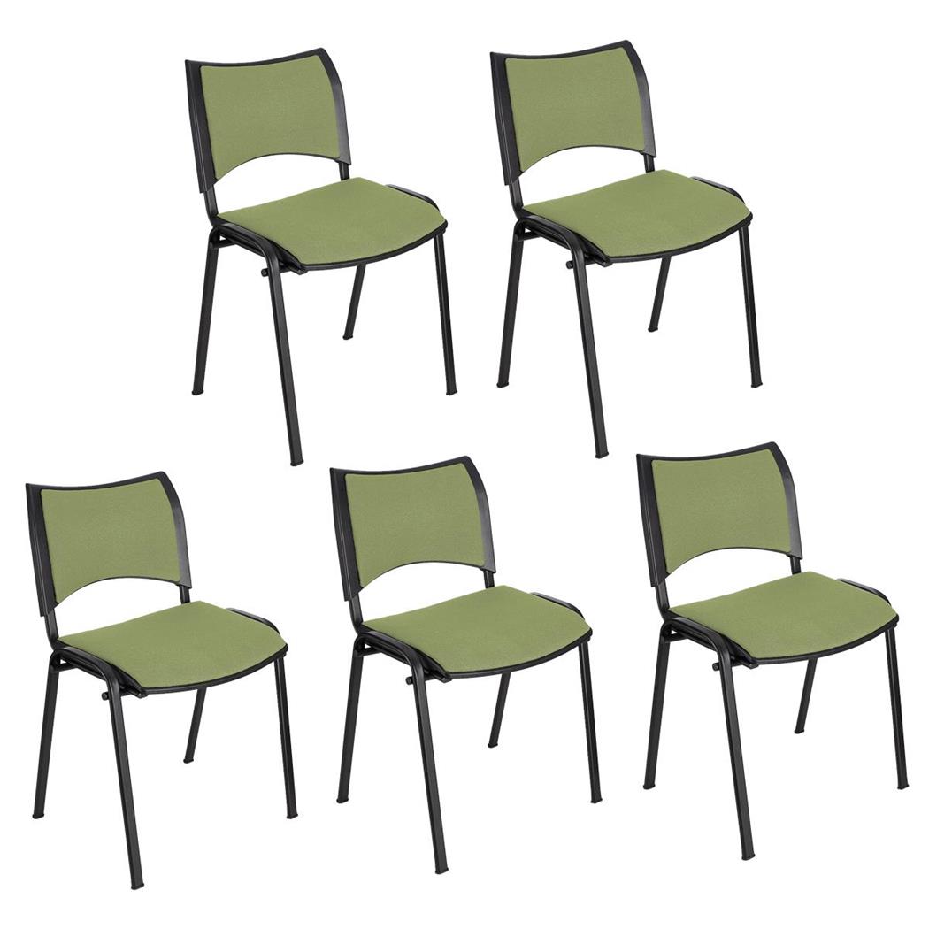 Im 5er-Set: Besucherstuhl ROMEL, bequeme Polsterung, stapelbar, schwarze Stuhlbeine, Farbe Limettengrün