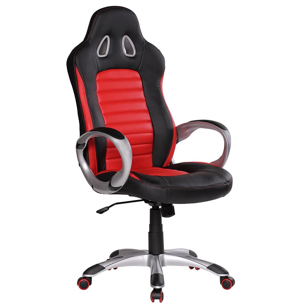 Gaming-Stuhl MUSAKU, exklusives Design mit Ziernähten, hohe Qualität, Leder, Farbe Rot