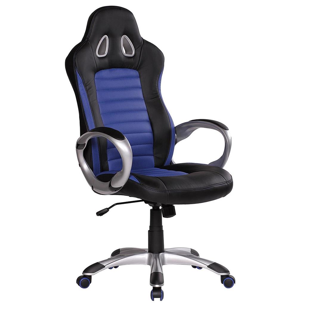 Gaming-Stuhl MUSAKU, exklusives Design mit Ziernähten, hohe Qualität, Leder, Farbe Blau