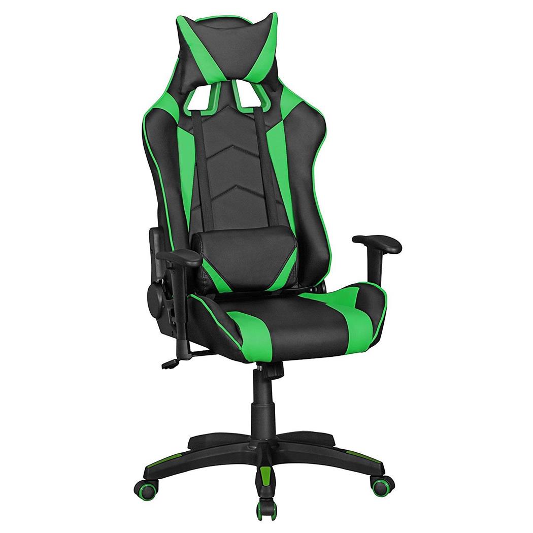 Gaming-Stuhl ORBY LEDER, neigbare Rückenlehne, Lordosekissen, Farbe Schwarz / Grün