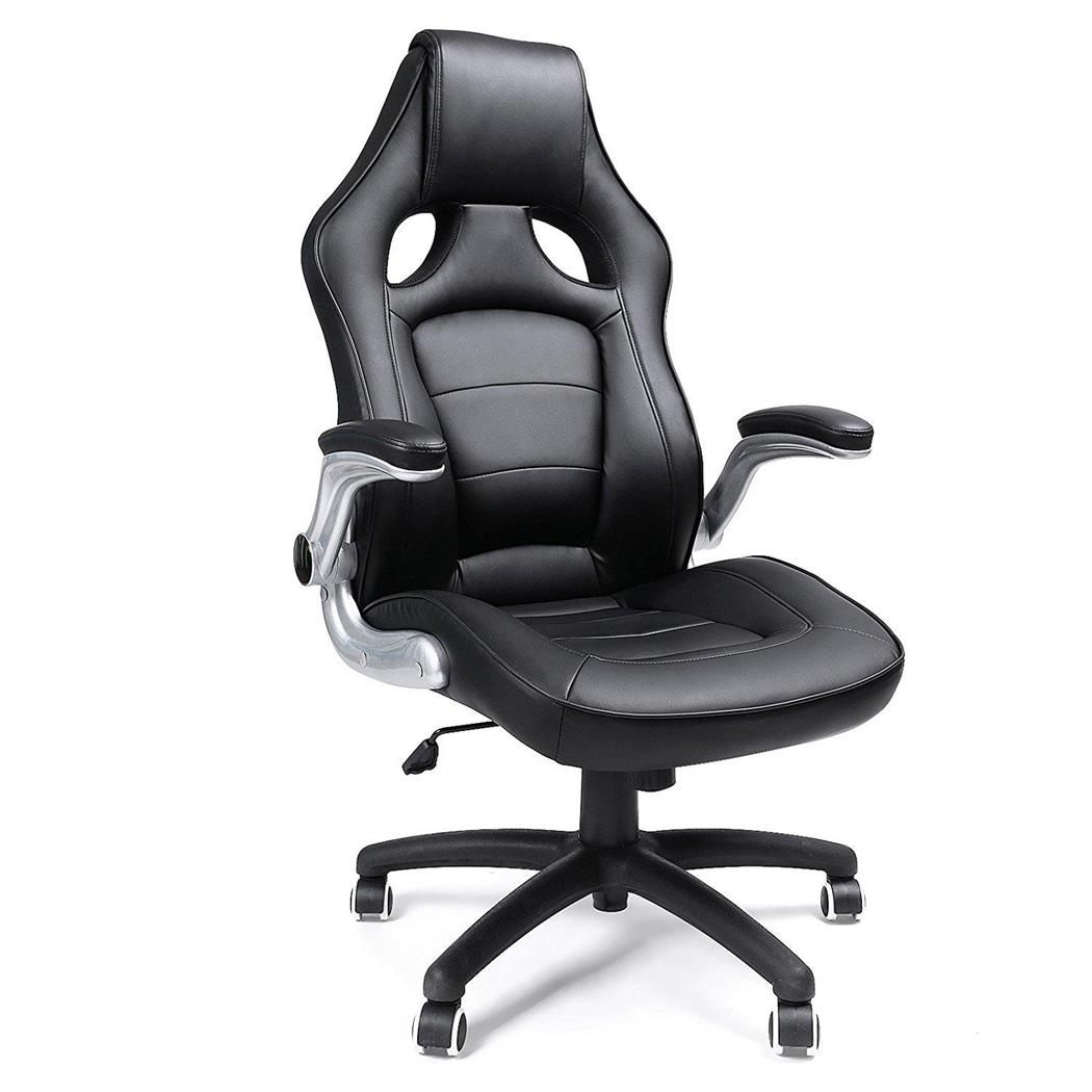 Gamingstuhl BLACKY, dicke Polsterung, elegantes sportliches Design, Lederbezug, Farbe Schwarz