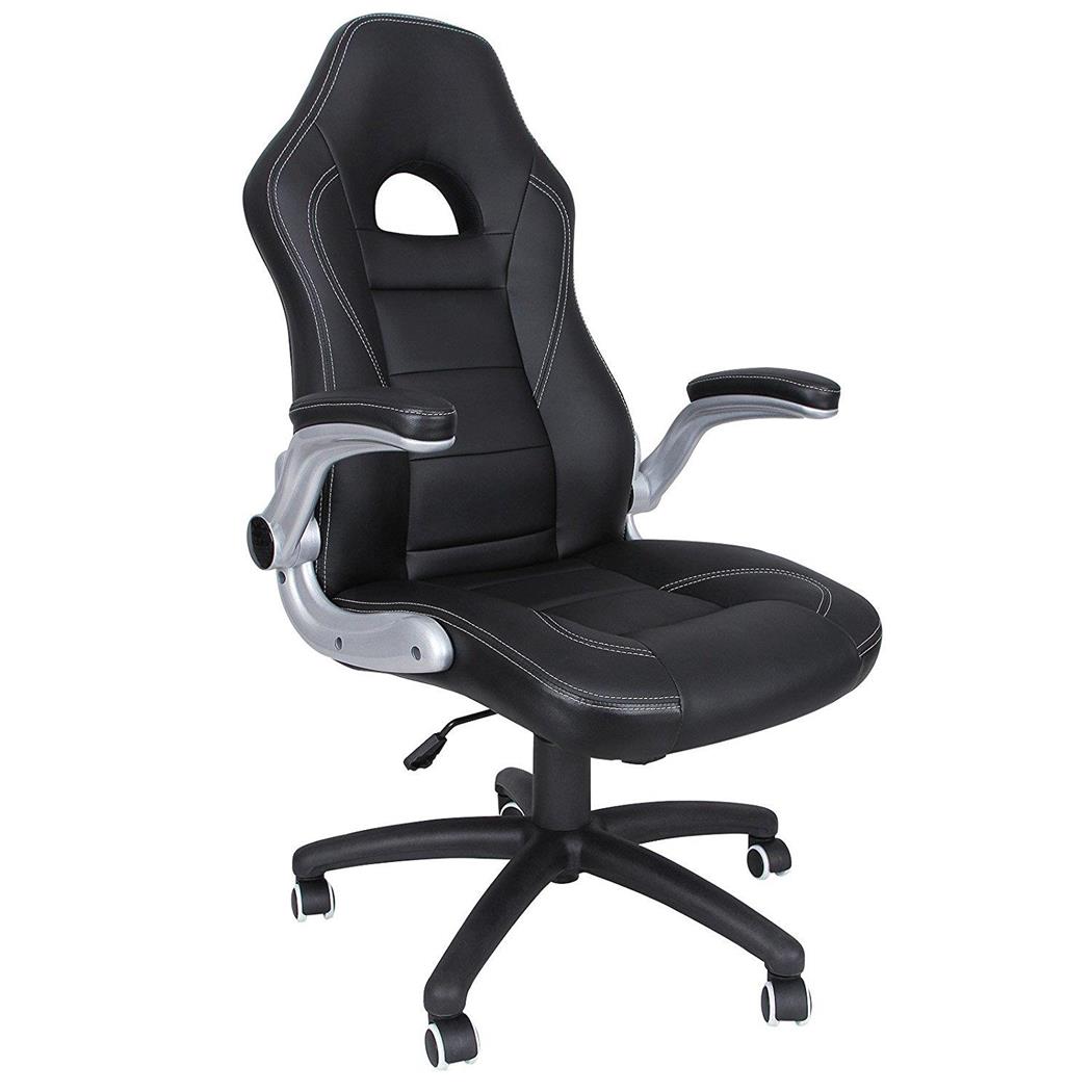 Bürostuhl DANTE, dicke Polsterung, aufklappbare Armlehnen, sportliches Design, Lederbezug, Farbe Schwarz