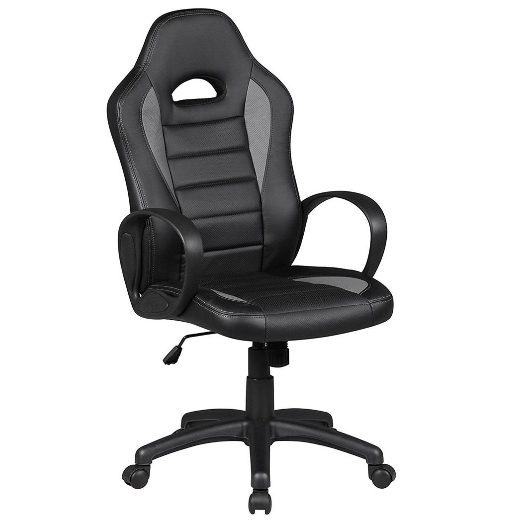 Gaming-Stuhl SEAN, sportliches Design, sehr bequem, Lederbezug, Farbe Schwarz / Grau