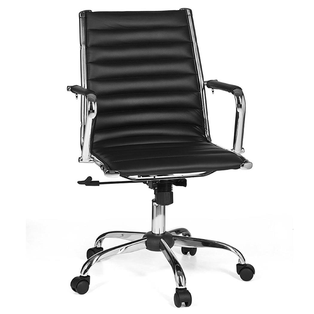 Designerstuhl MENGEN 10, Metallgestell, Lederbezug mit Quersteppung, Farbe Schwarz