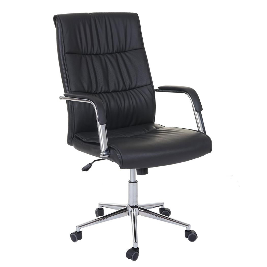 Bürostuhl BIMBA, Fußkreuz und Armlehnen aus Metall, elegantes Design, Lederbezug, Farbe Schwarz