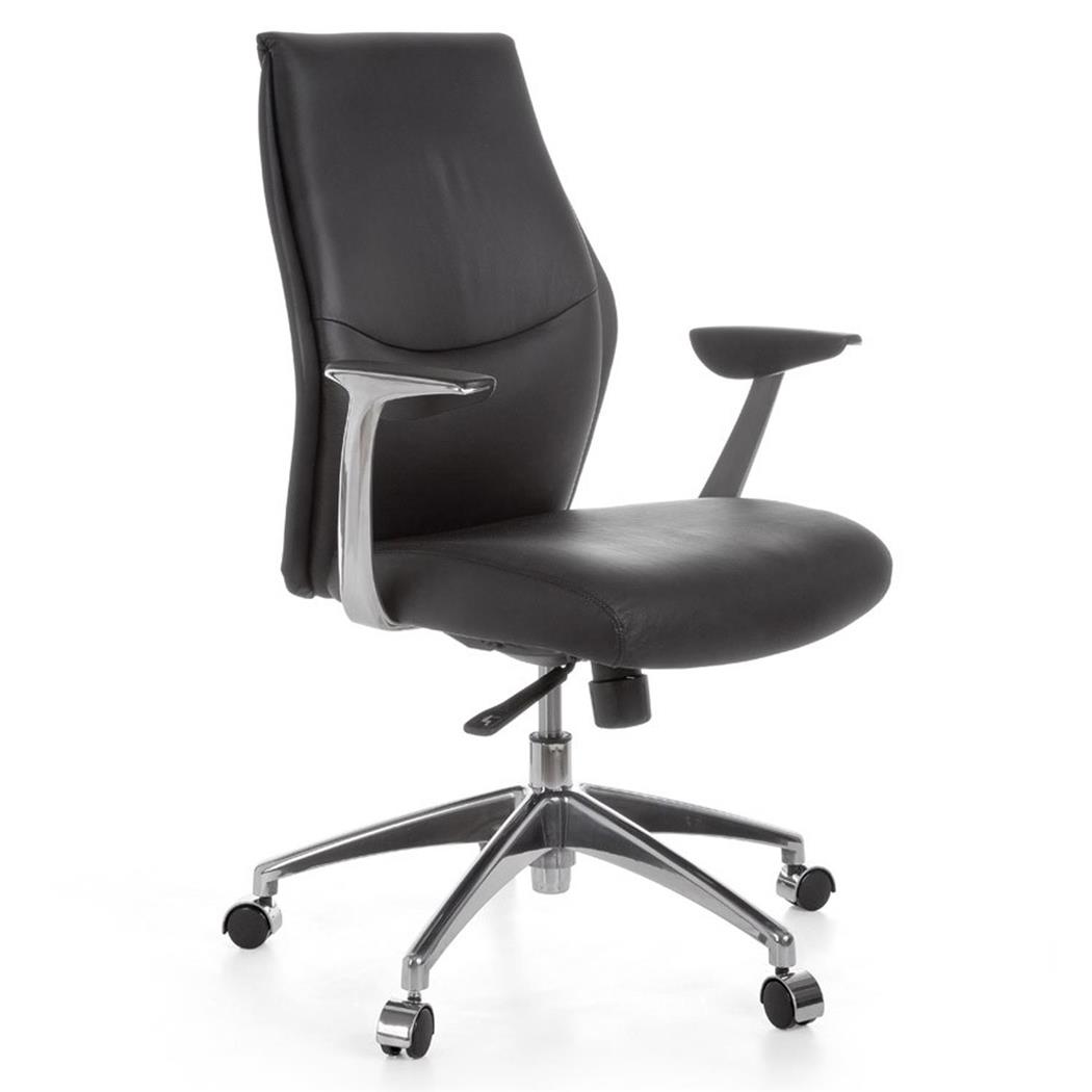 Chefsessel SACHSEN 10, elegantes Design, dicke Polsterung, Naturlederbezug, Farbe Schwarz