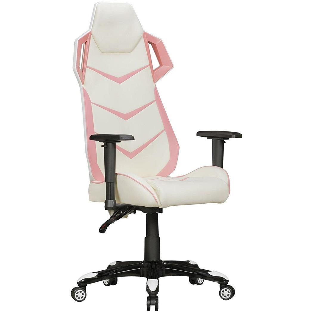 Gaming-Stuhl GAMEPAK, ergonomisch, mit Lordosenstütze, Leder- und Netzbezug, Farbe Beige / Rosa