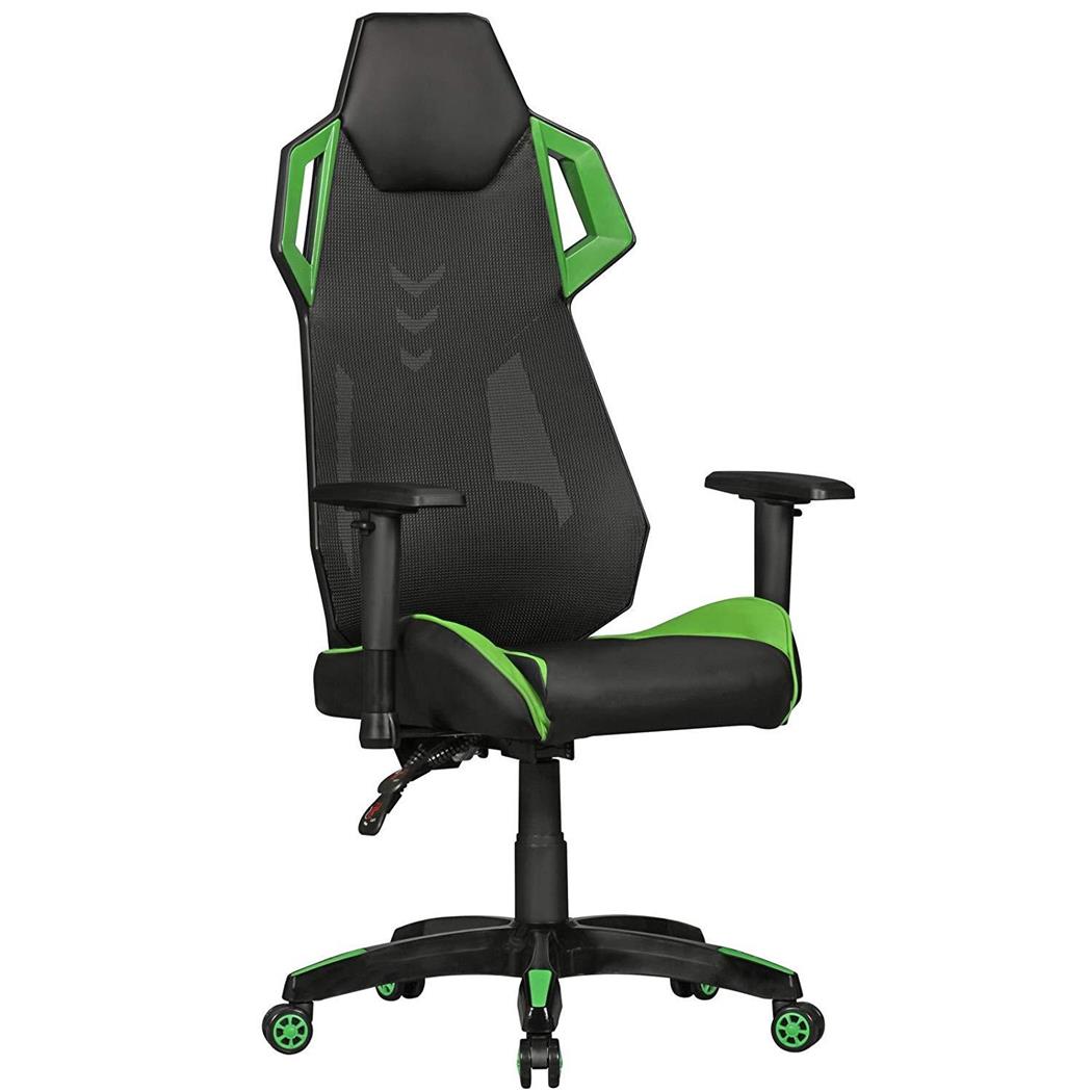 Gaming-Stuhl GAMEPAK, ergonomisch, mit Lordosenstütze, Leder- und Netzbezug, Farbe Schwarz / Grün