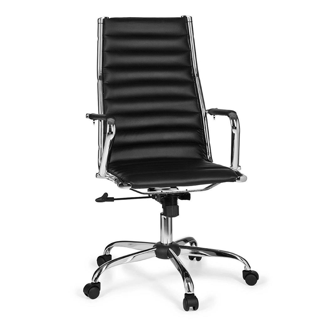 Bürostuhl GREF mit hoher Rückenlehne, elegantes Design, Metallstruktur, Kunstleder, Farbe Schwarz