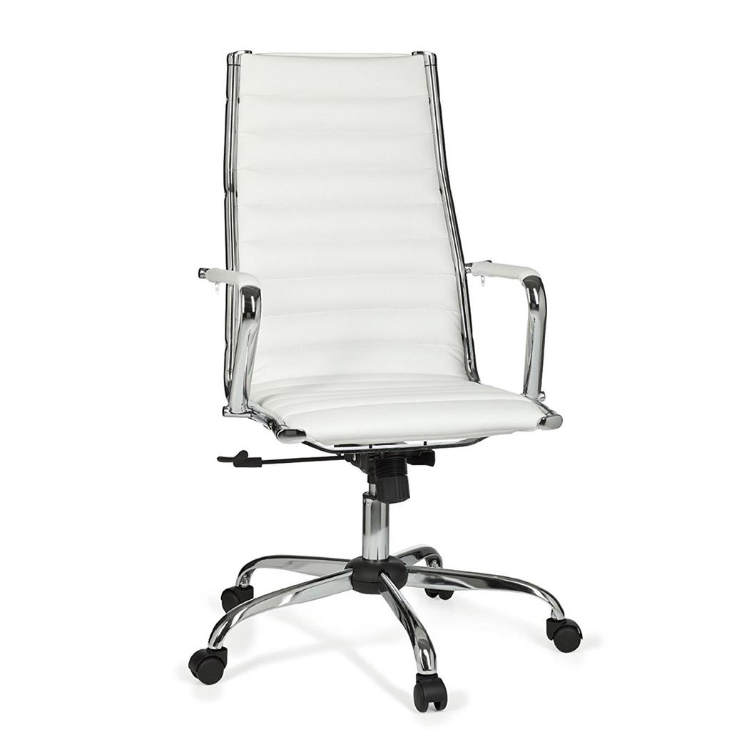 Bürostuhl GREF mit hoher Rückenlehne, elegantes Design, Metallstruktur, Kunstleder, Farbe Weiß