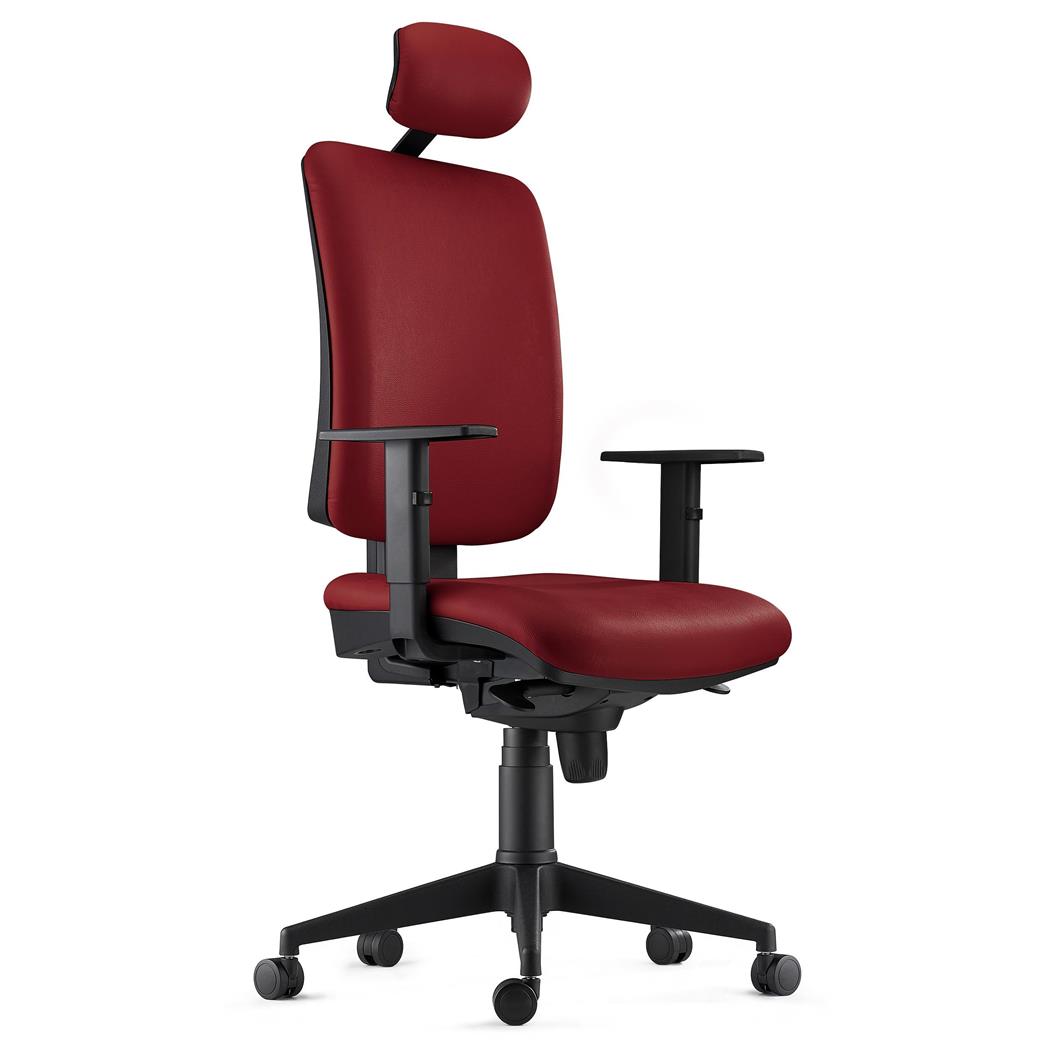 Ergonomischer Bürostuhl PIERO, mit verstellbaren Armlehnen und Kopfstütze, Naturleder Bezug, Farbe Burgunder