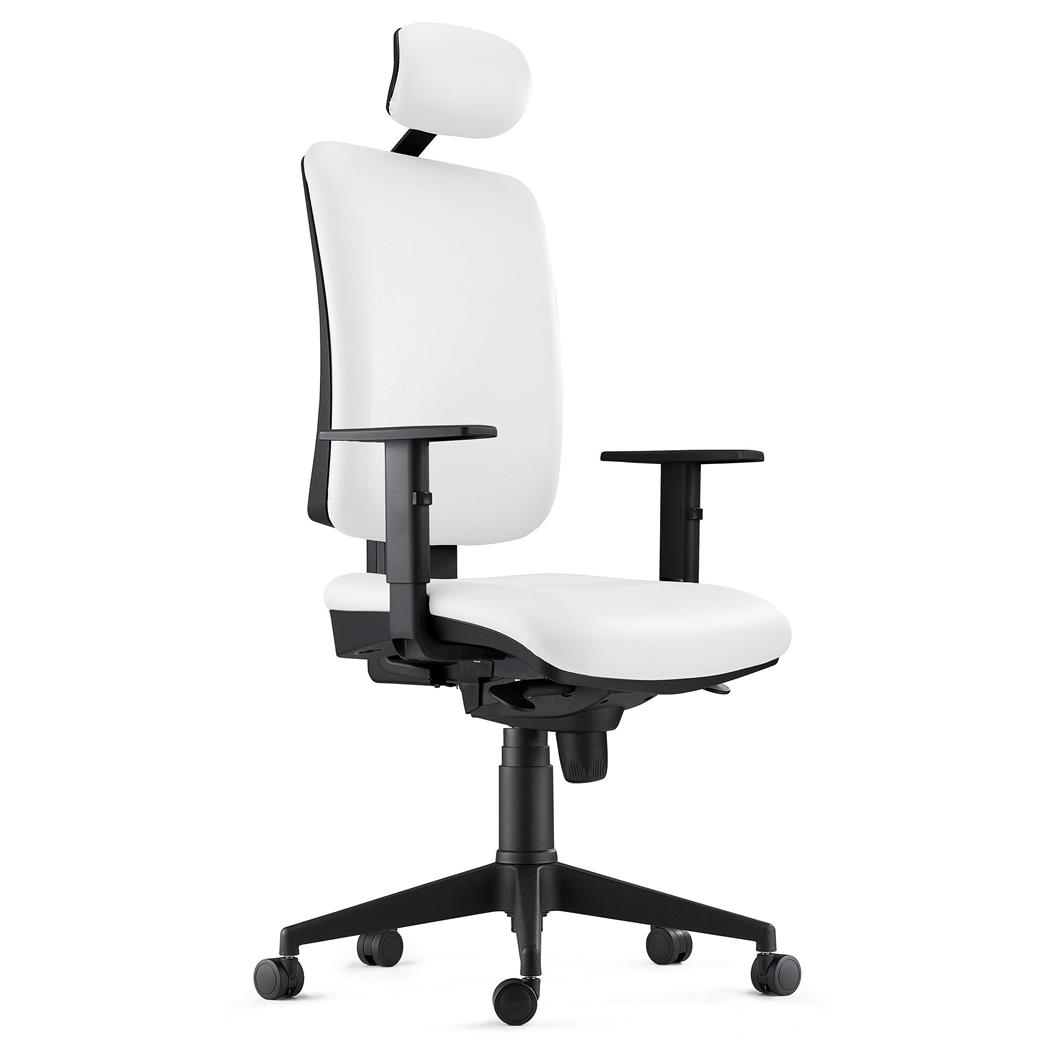 Ergonomischer Bürostuhl PIERO, mit verstellbaren Armlehnen und Kopfstütze, Naturleder Bezug, Farbe Weiß
