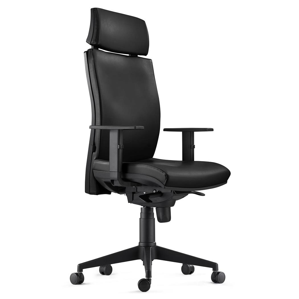 Ergonomischer Bürostuhl MARVEL LEDER PRO, Kopf- und Lordosenstütze, Farbe Schwarz