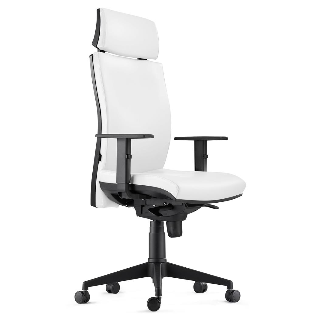 Ergonomischer Bürostuhl MARVEL LEDER PRO, Kopf- und Lordosenstütze, Farbe Weiß
