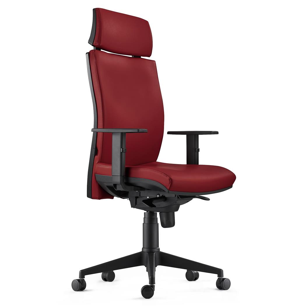 Ergonomischer Bürostuhl MARVEL LEDER PRO, Kopf- und Lordosenstütze, Farbe Burgund