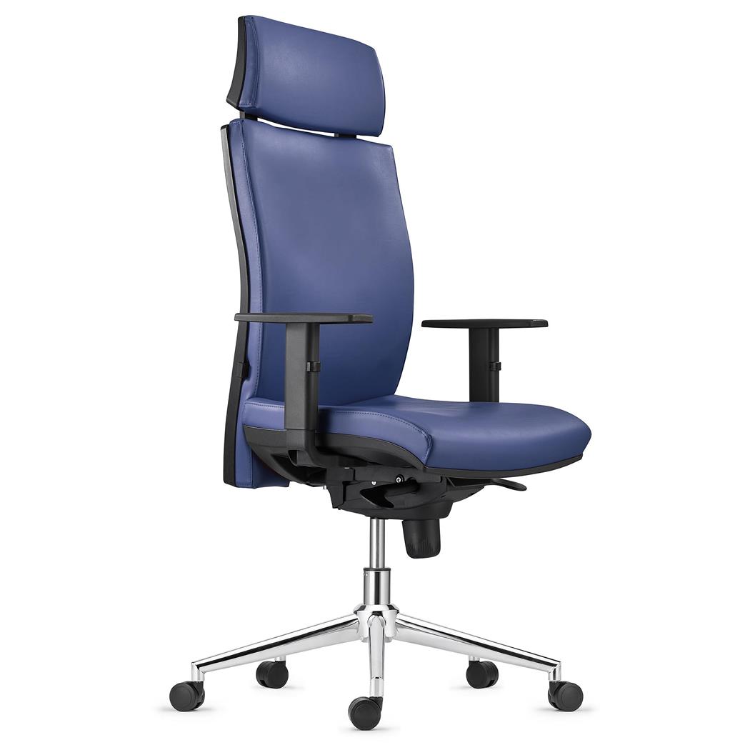 Ergonomischer Bürostuhl MARVEL LEDER PRO METALL, Kopf- und Lordosenstütze, Farbe Blau