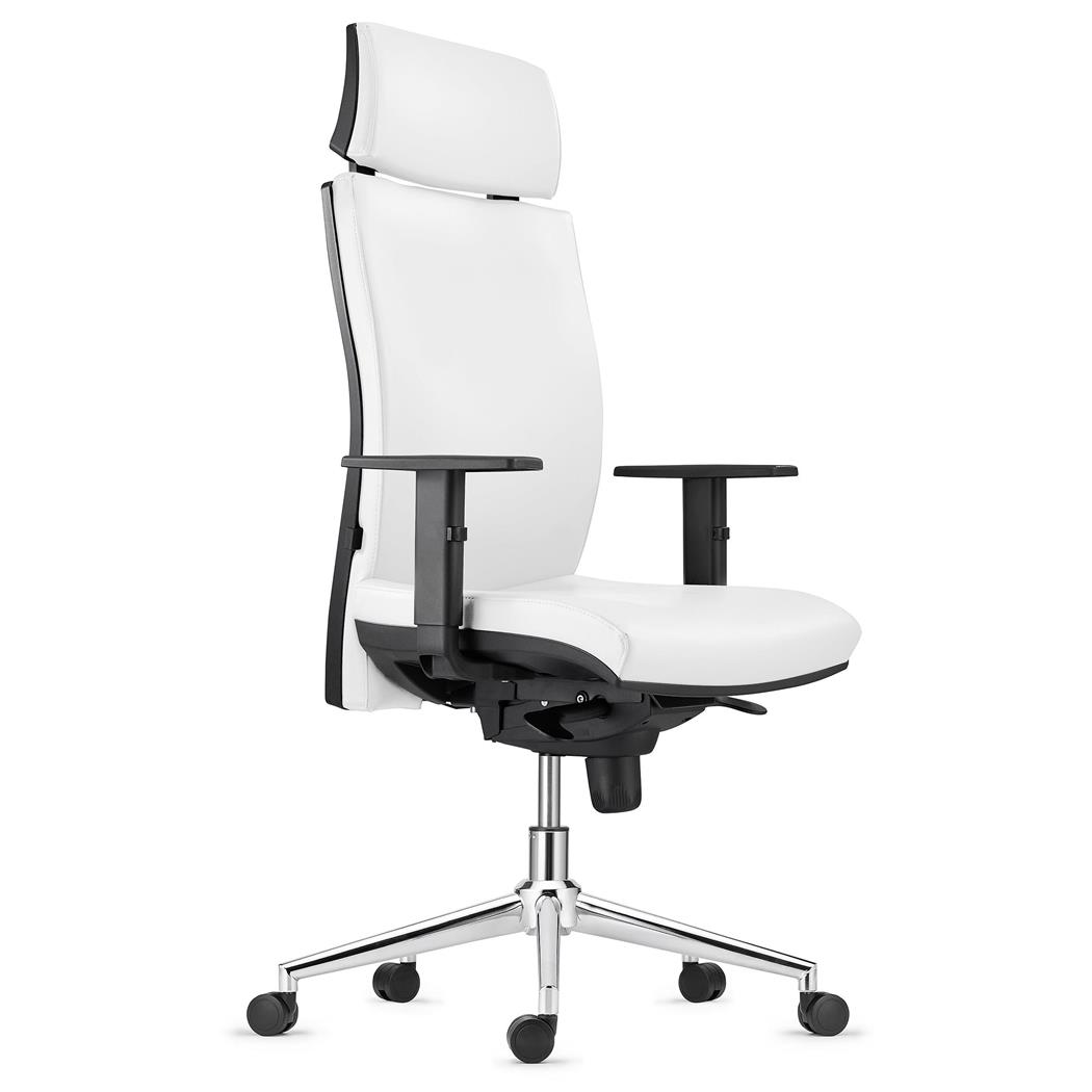 Ergonomischer Bürostuhl MARVEL LEDER PRO METALL, Kopf- und Lordosenstütze, Farbe Weiß