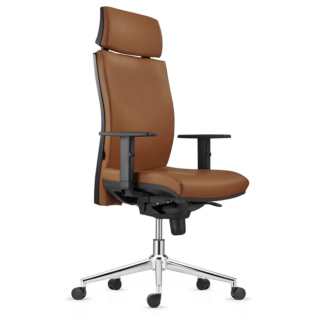 Ergonomischer Bürostuhl MARVEL LEDER PRO METALL, Kopf- und Lordosenstütze, Farbe Braun