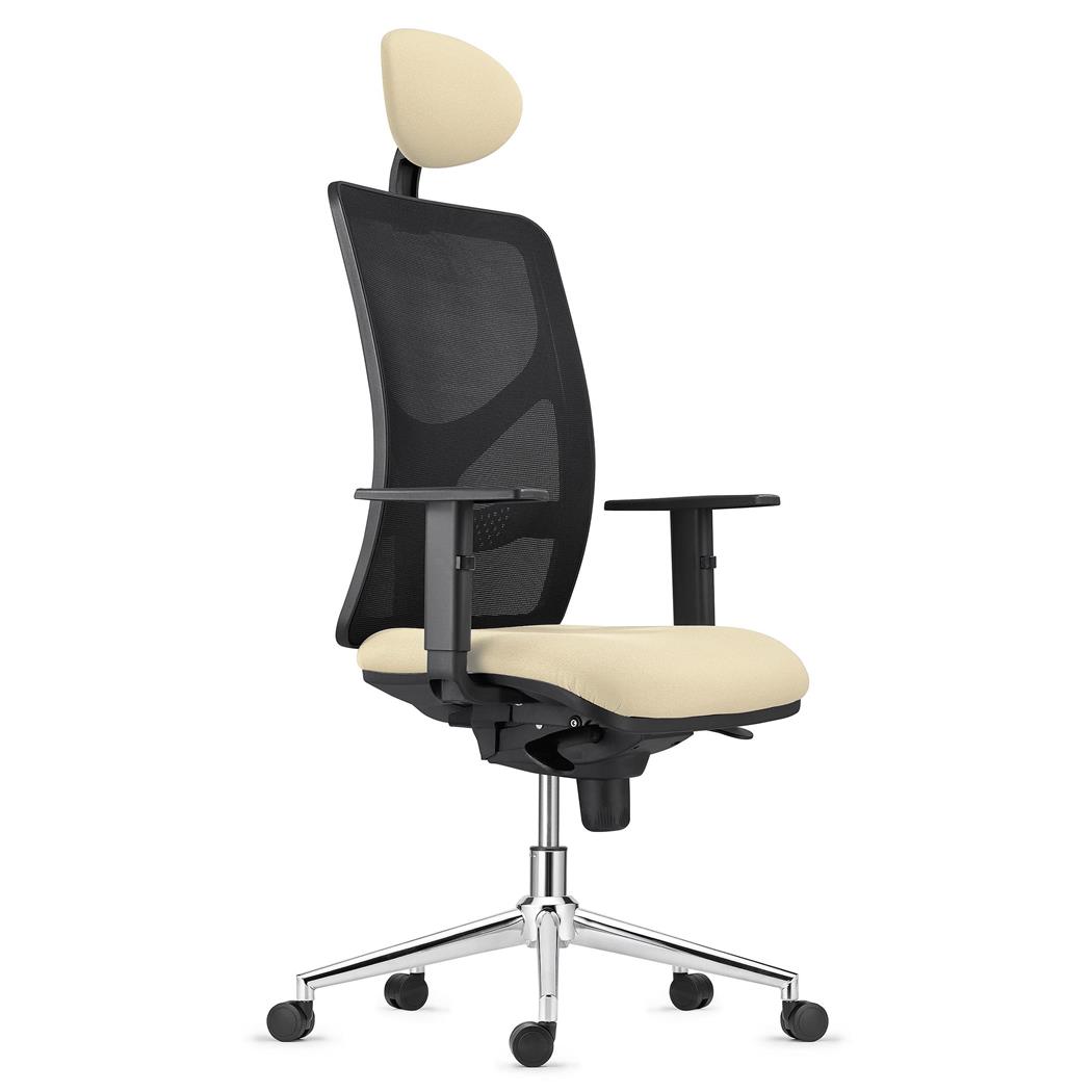 Bürostuhl BAIKAL STOFF mit Metallfußkreuz, verstellbare Armlehnen, Lordosenstütze, Farbe Beige