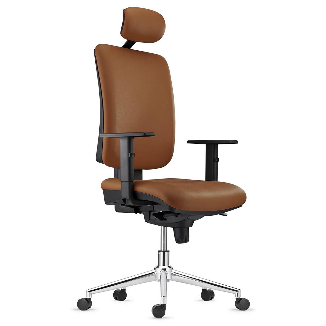 Ergonomischer Bürostuhl PIERO LEDER PRO V mit Kopfstütze, verstellbare Armlehnen, Farbe Braun