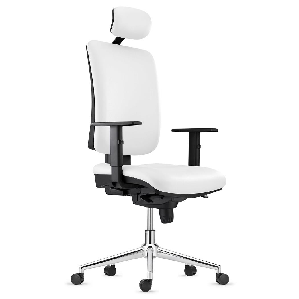 Ergonomischer Bürostuhl PIERO LEDER PRO V mit Kopfstütze, verstellbare Armlehnen, Farbe Weiß