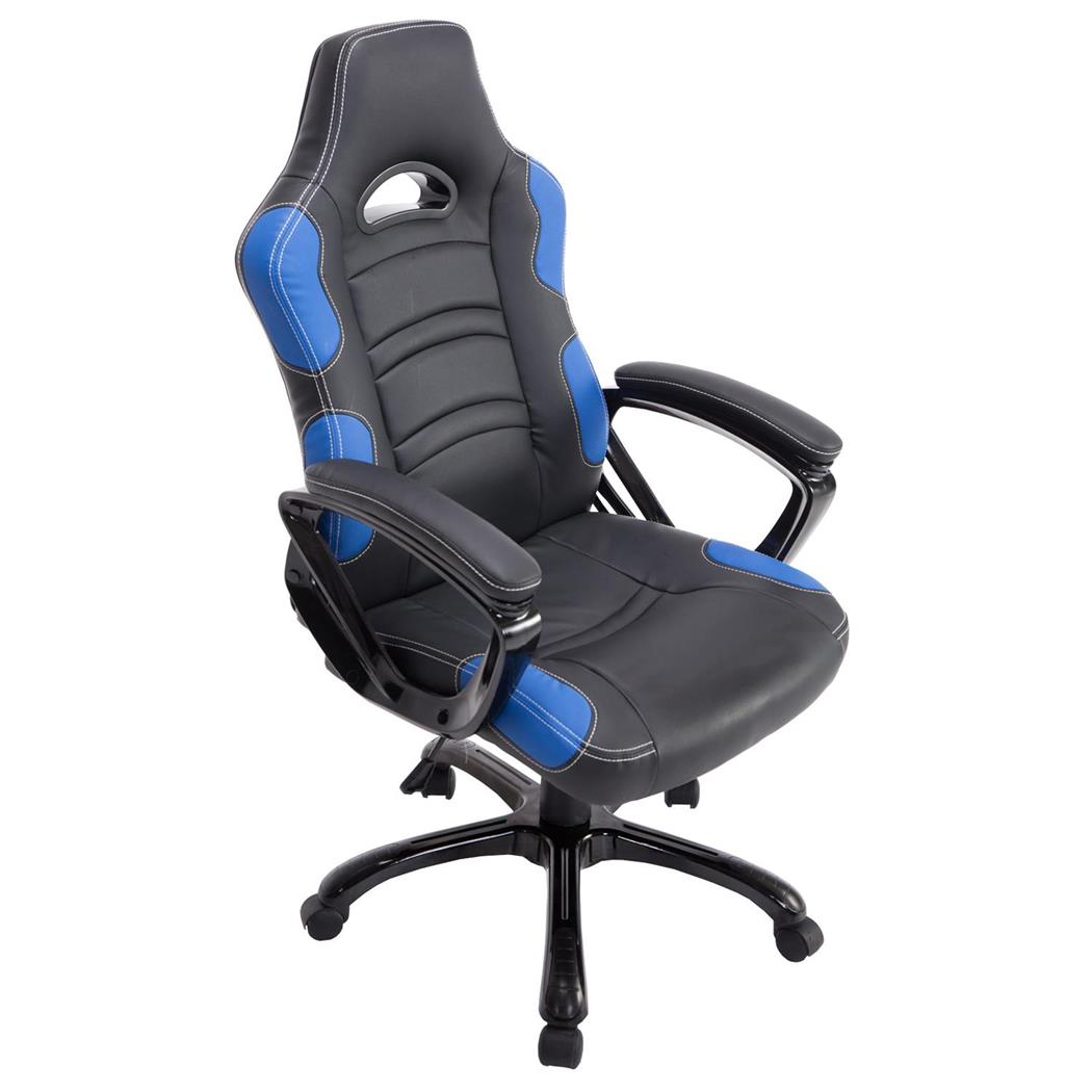 Gaming-Stuhl AUKE, neigbar, sportliches Design, Lederbezug, Farbe Schwarz / Blau